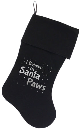 Santa Paws Screen Print 18 Inch Velvet Christmas Stocking Black