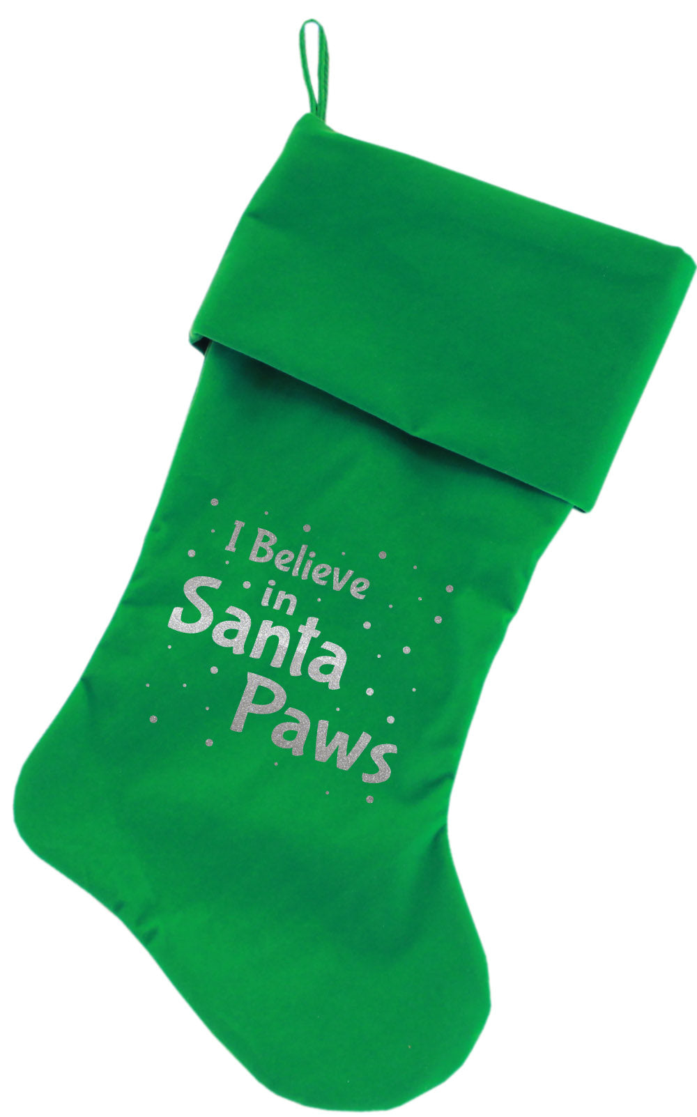 Santa Paws Screen Print 18 Inch Velvet Christmas Stocking Green