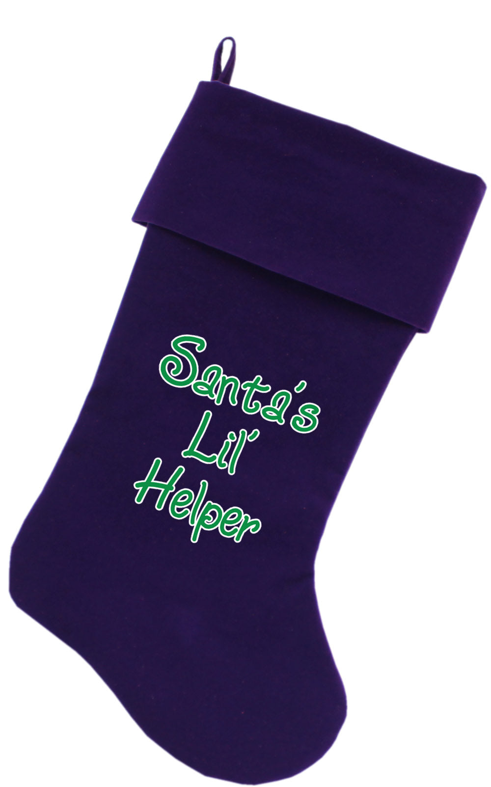 Santa's Lil' Helper Screen Print 18 Inch Velvet Christmas Stocking Purple