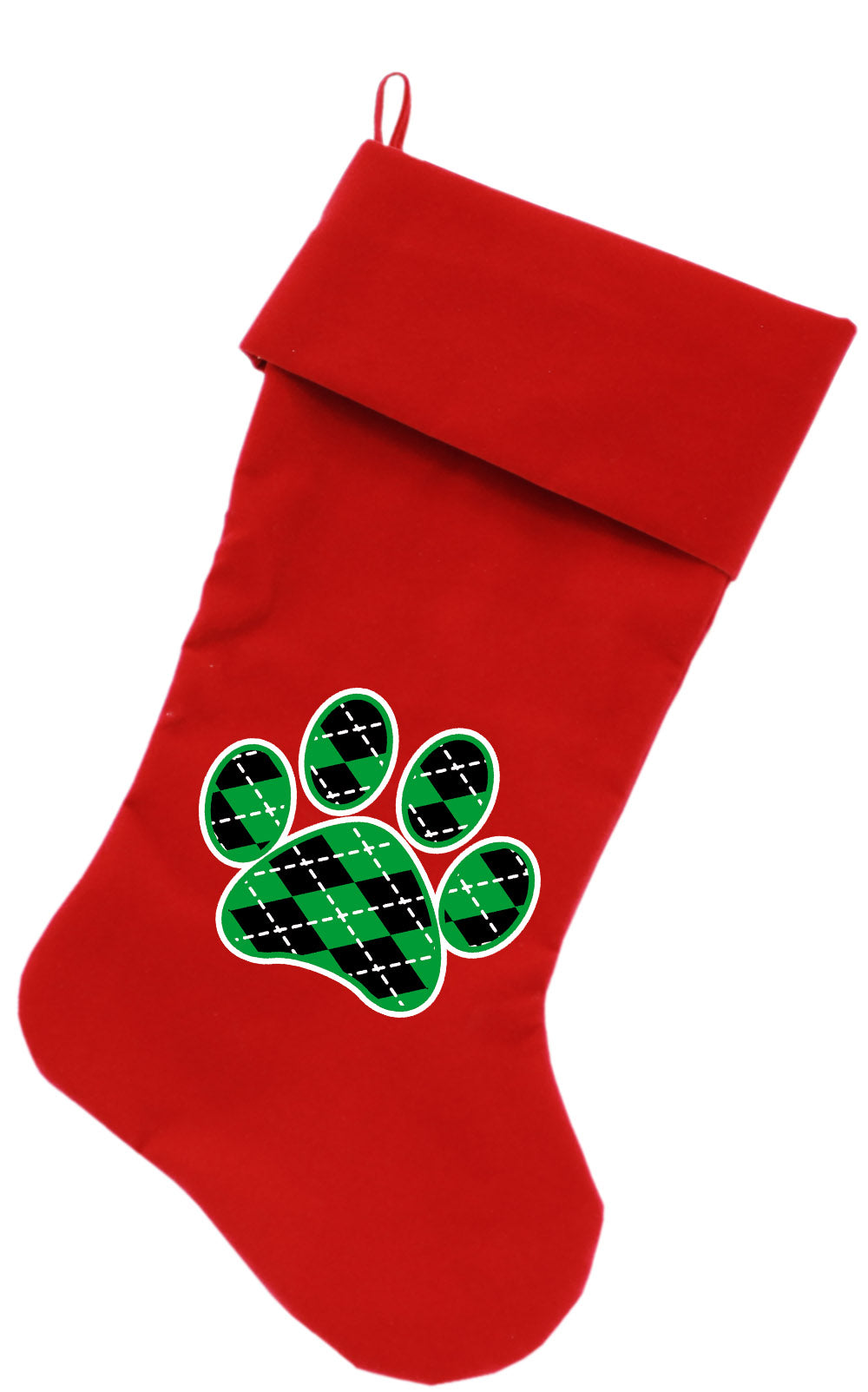 Argyle Paw Green Screen Print 18 Inch Velvet Christmas Stocking Red