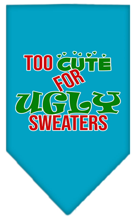 Too Cute For Ugly Sweaters Screen Print Bandana Turquoise Large