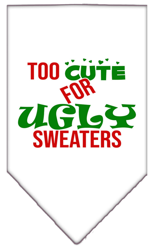 Too Cute For Ugly Sweaters Screen Print Bandana White Large