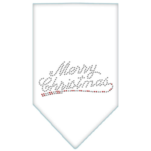 Merry Christmas Rhinestone Bandana White Large