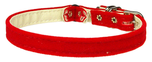 Velvet 3-8" Plain Cat Collar W- Band Red 12