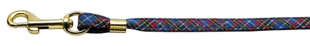 3-8'' Fabric Plain Leash Blue Plaid Gold Hardware