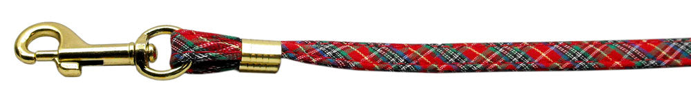 3-8'' Fabric Plain Leash Red Plaid Gold Hardware