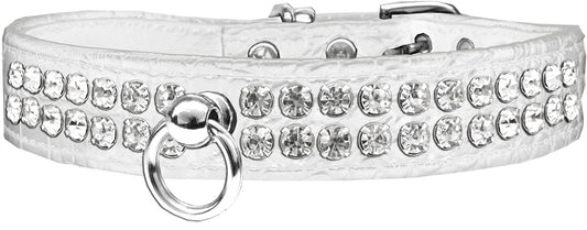 Style #72 Rhinestone Designer Croc Dog Collar White Size 10