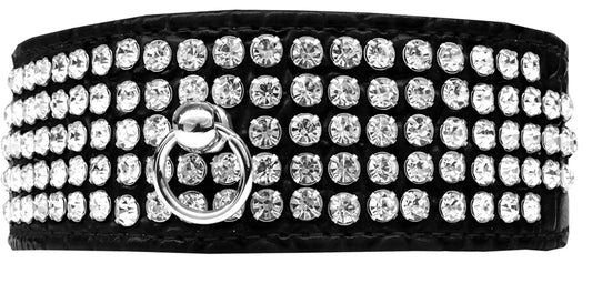 Mirage 5 Row Rhinestone Designer Croc Dog Collar Black Size 16