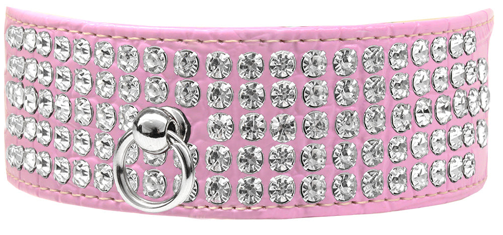 Mirage 5 Row Rhinestone Designer Croc Dog Collar Light Pink Size 12