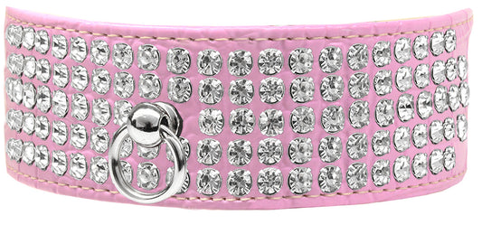 Mirage 5 Row Rhinestone Designer Croc Dog Collar Light Pink Size 14