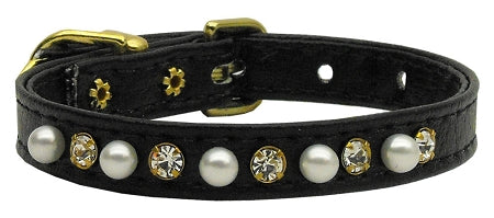 3-8" Pearl And Clear Crystals Collar Black 12