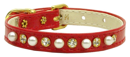 3-8" Pearl And Clear Crystals Collar Red 12
