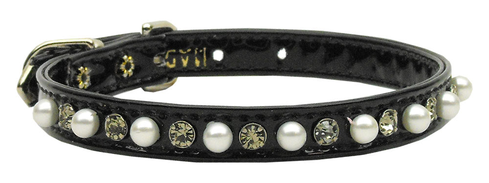 Patent 3-8" Pearl And Crystal Collars Black 12