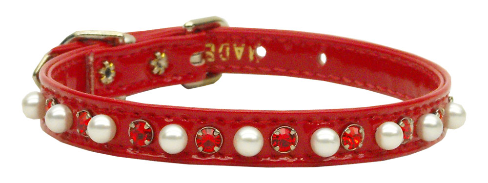 Patent 3-8" Pearl And Crystal Collars Red 8